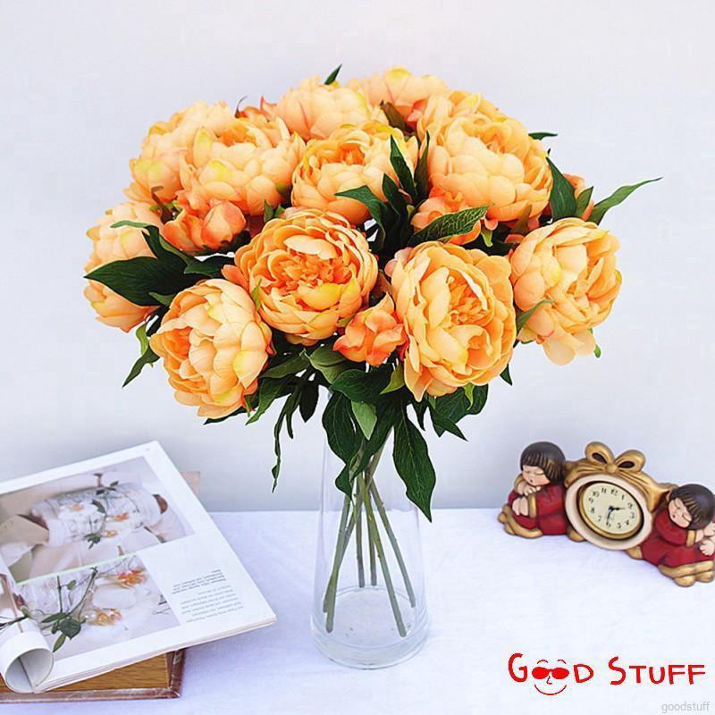 Nhánh hoa mẫu đơn giả 3 bông trang trí nhà