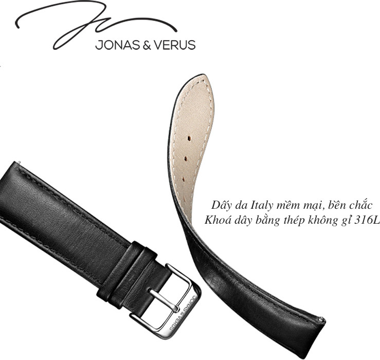 Đồng hồ đeo tay Nam hiệu JONAS & VERUS Y01545-A0.WWBLZ, Máy Cơ , Kính mo tráng sapphire hạn chế trầy xước, Dây da Italy