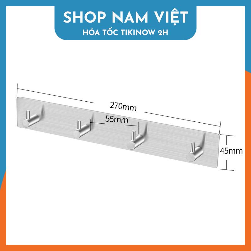 Móc Treo Đồ, Treo Khăn Nhà Tắm, Phòng Ăn Dán Tường Inox 304 - Móc Vuông Bốn