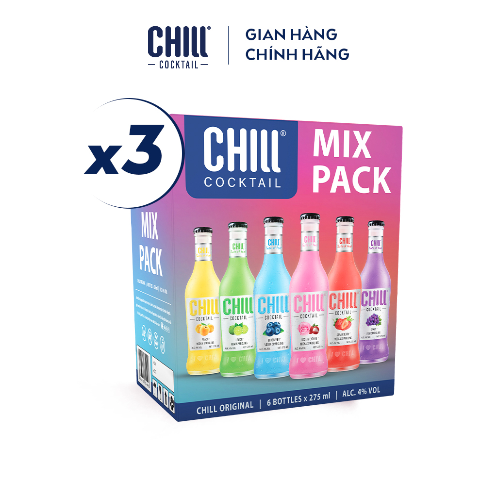 Combo 3 thùng 6 chai Chill Cocktail Original mix vị 275ml/chai