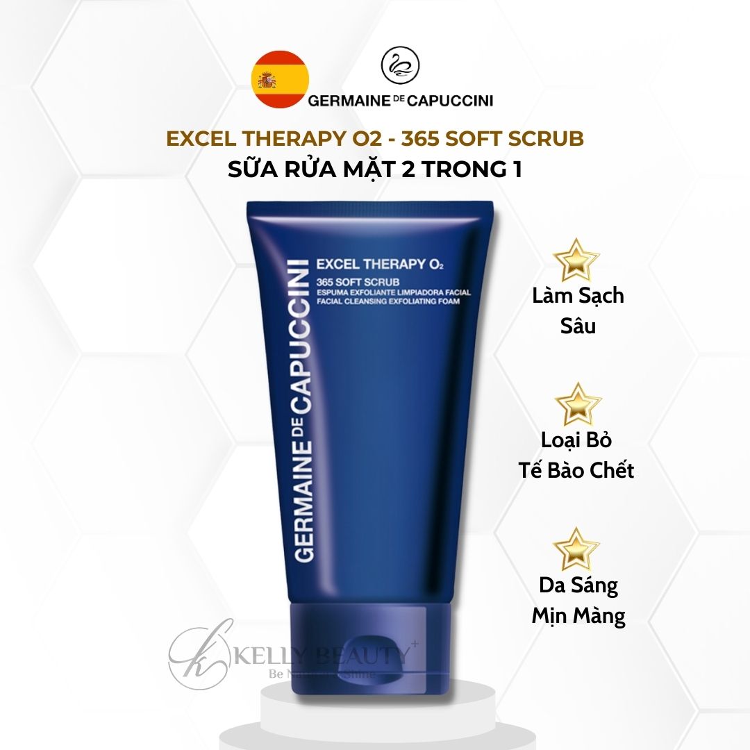 Sữa Rửa Mặt Kết Hợp Tẩy Tế Bào Chết Germaine Excel Therapy O2 365 Soft Scrub | Kelly Beauty