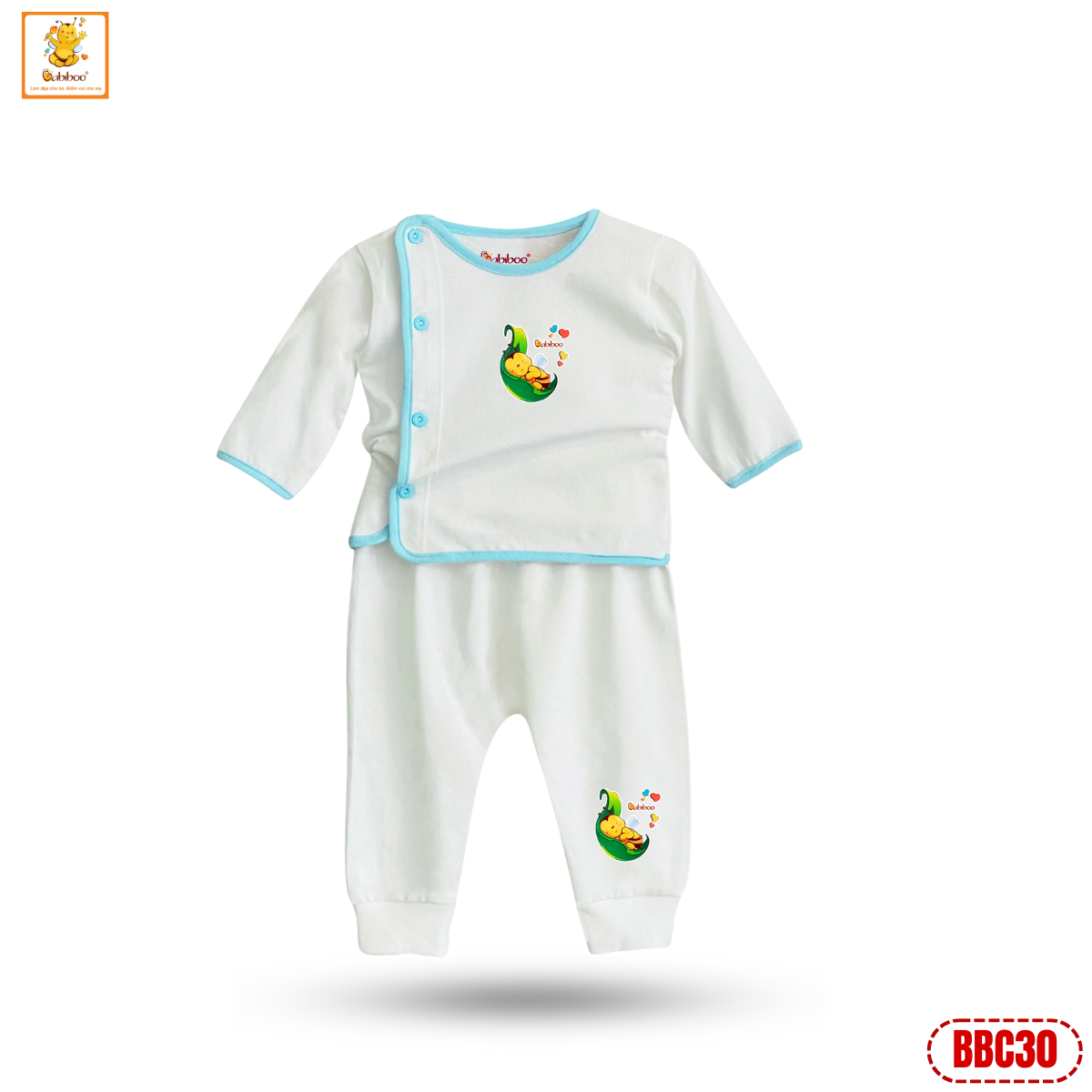 Quần áo sơ sinh Babiboo bộ sơ sinh dài tay chất cotton 2 chiều tự nhiên, mềm mại , thấm hút BBC30