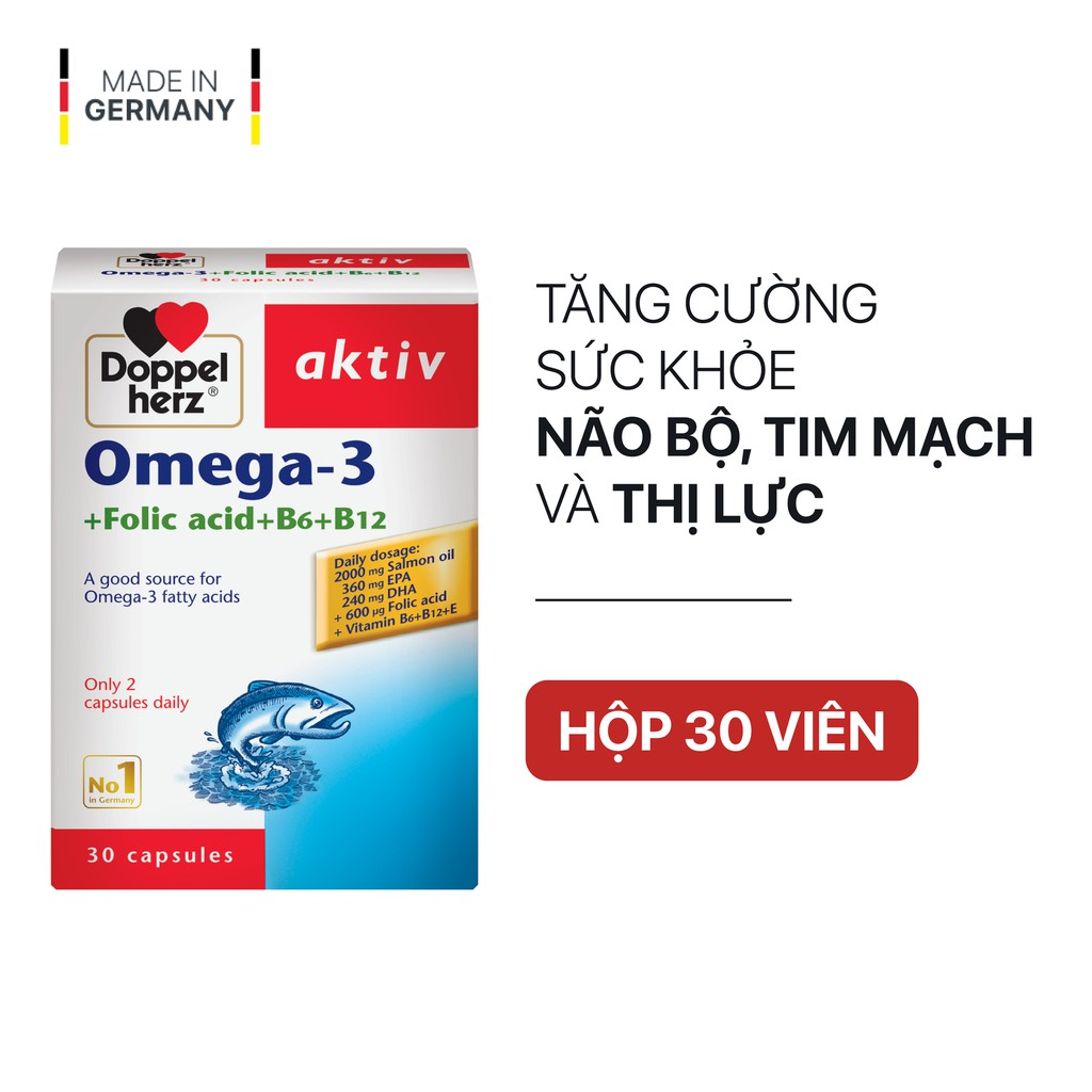 Bộ đôi tăng cường sức khỏe toàn diện bổ sung Vitamin khoáng chất Doppelherz A-Z Depot và dầu cá Omega-3 + Folic acid + B6 + B12 Doppelherz (02 hộp 30 viên)