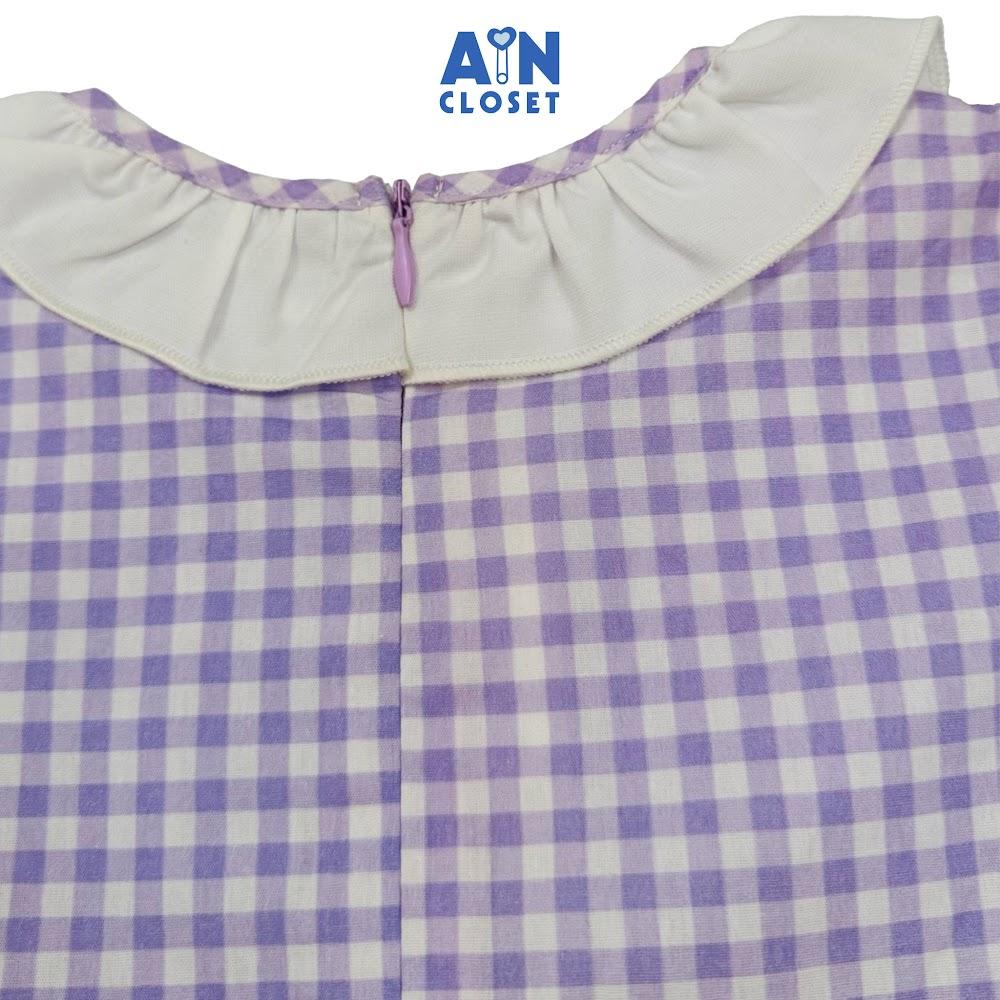 Đầm bé gái hoạ tiết Caro Nơ Tím Cotton - AICDBGJTUDKF - AIN Closet