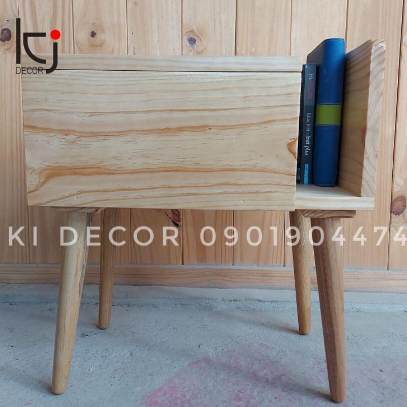 TỦ ĐẦU GIƯỜNG KẾT HỢP KỆ SÁCH GỖ THÔNG SIZE 50×35×55CM - TỦ GỖ DECOR PHÒNG NGỦ