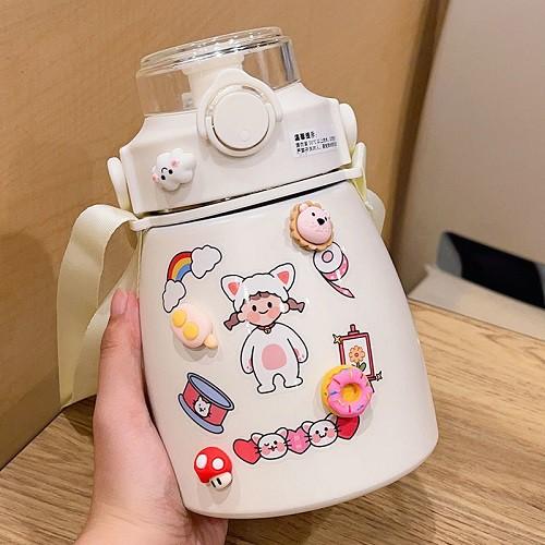 Bình nước bình giữ nhiệt 1000ml , bình giữ nhiệt cute có ống hút, inox 304 cao cấp không rỉ tặng kèm sticker