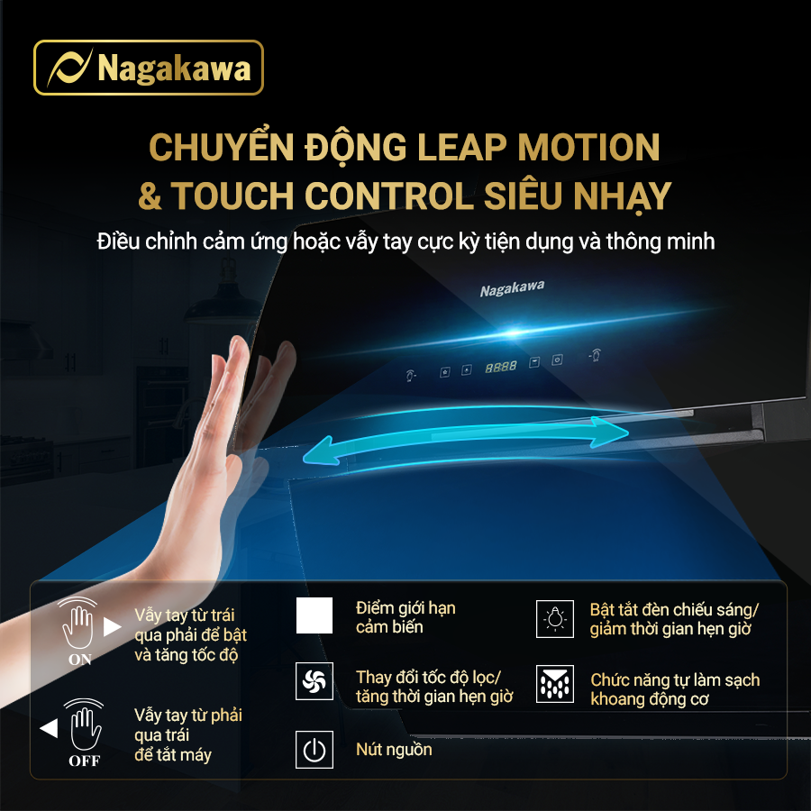 Máy hút mùi kính cao cấp Leap Motion Nagakawa NAG1854-70VM( 70cm) - Hàng chính hãng