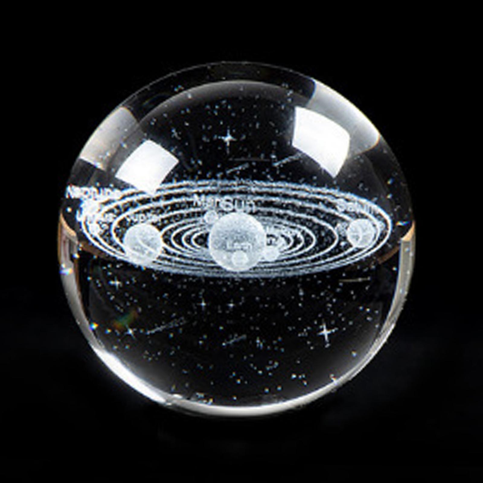 8cm Engraved Solar System Crystal Ball with a Touch Switch LED Light Base Cosmic Model 3D Miniature Planets Model Sphere Glass Globe Ornament