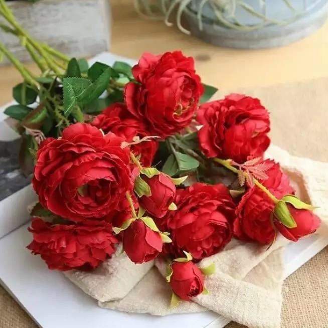 Cành hoa hồng mẫu đơn lụa - hoa hồng giả nhiều màu sắc