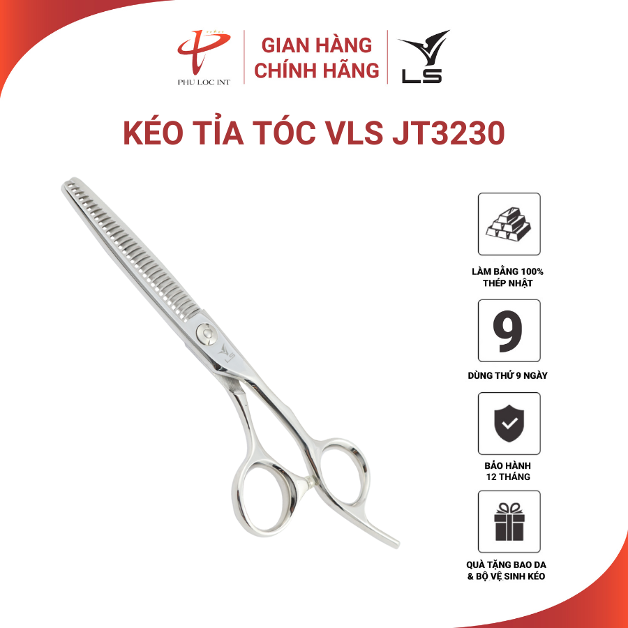 Kéo tỉa tóc VLS JT3230 quai offset vênh đỡ ngón cố định - Hàng chính hãng