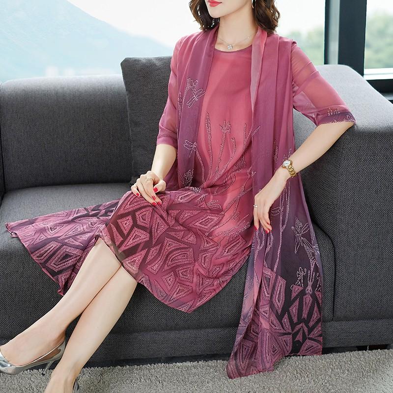 Đầm Voan Lụa Cao Cấp Hai Mảnh Trung Niên Dự Tiệc VH72 - Hàng Quảng Châu Cao Cấp