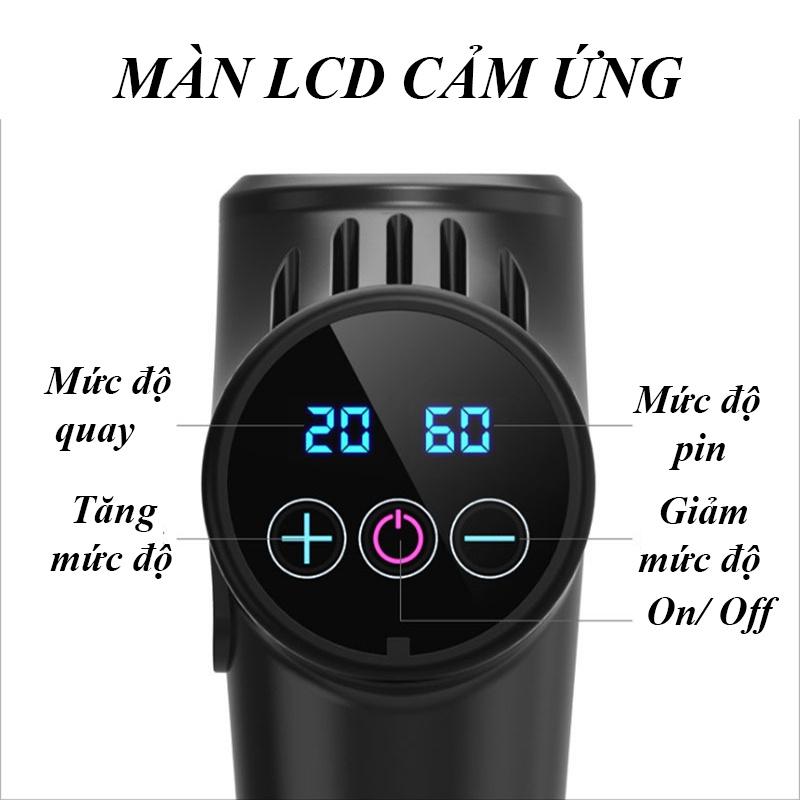 Súng Massage Cầm Tay Cao Cấp EM009 CÁT Á 30 Mức Độ Rung 6 Đầu Massage Màn LCD Điều Khiển Cảm Ứng