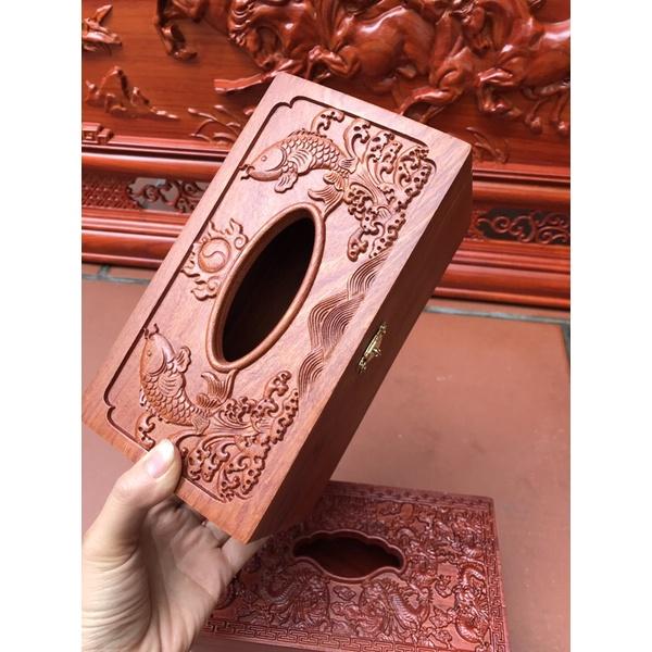 Hộp đựng khăn giấy ăn gỗ hương hình chữ nhật kích thước 25*14*10