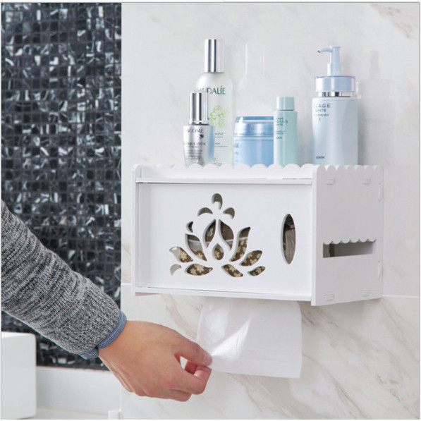 Kệ mỹ phẩm treo tường kèm hộp rút khăn giấy