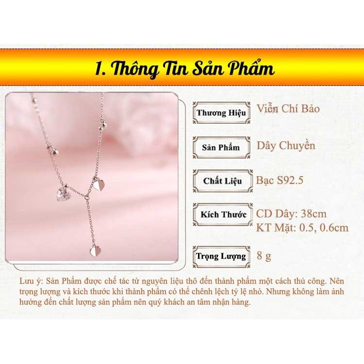 Vòng cổ choker bạc nữ mix cham trái tim dây xích ngắn mặt bi