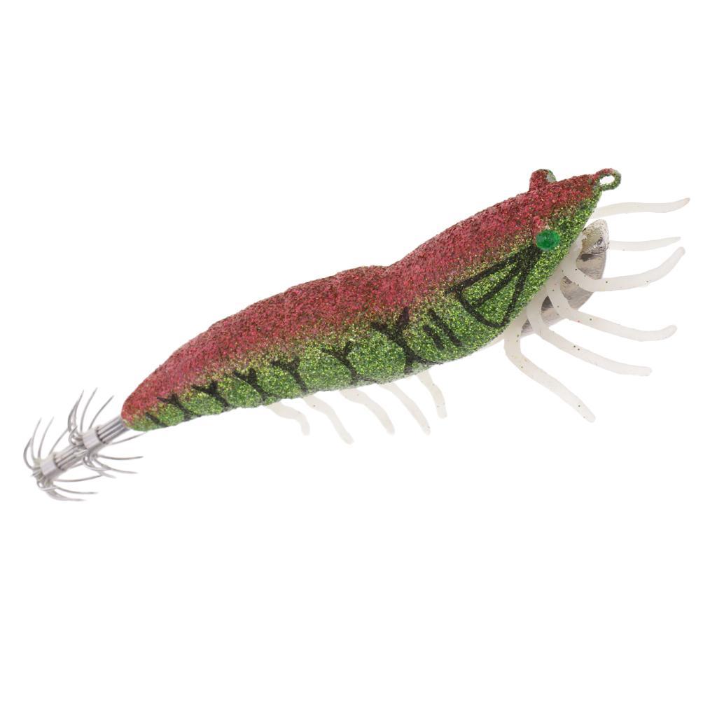 2pcs Glow In Dark Squid Jig Hooks Shrimp Fishing Lures W/ Luminous Soft Leg