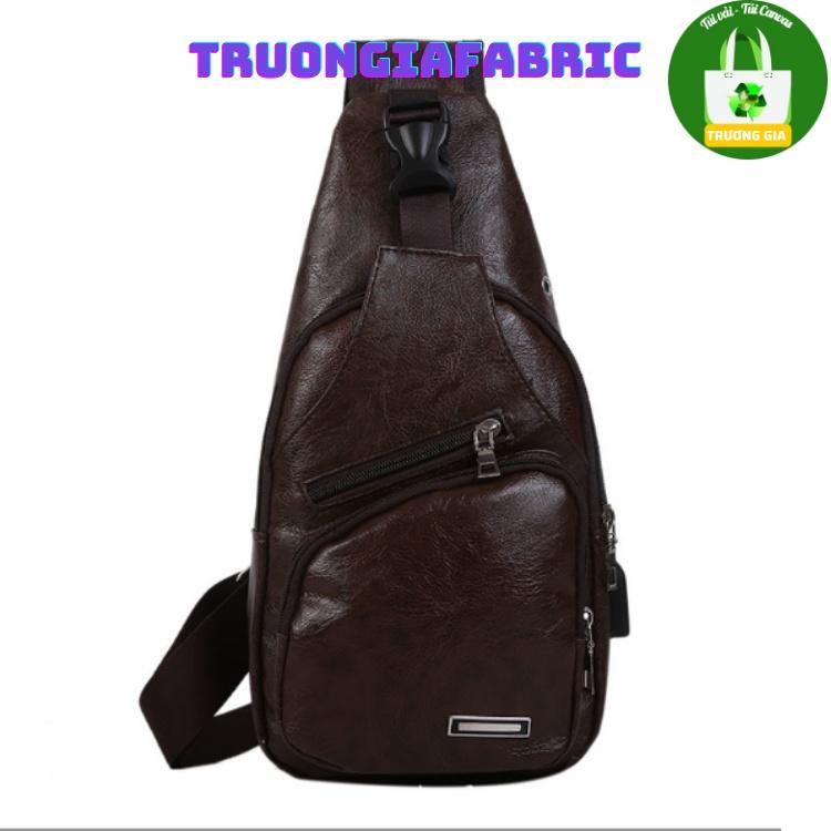 Túi đeo ngực của nam Nâng cấp sạc USB Túi nam đa chức năng chống thấm nước đơn đeo vai Da PU Màu Nâu Sậm