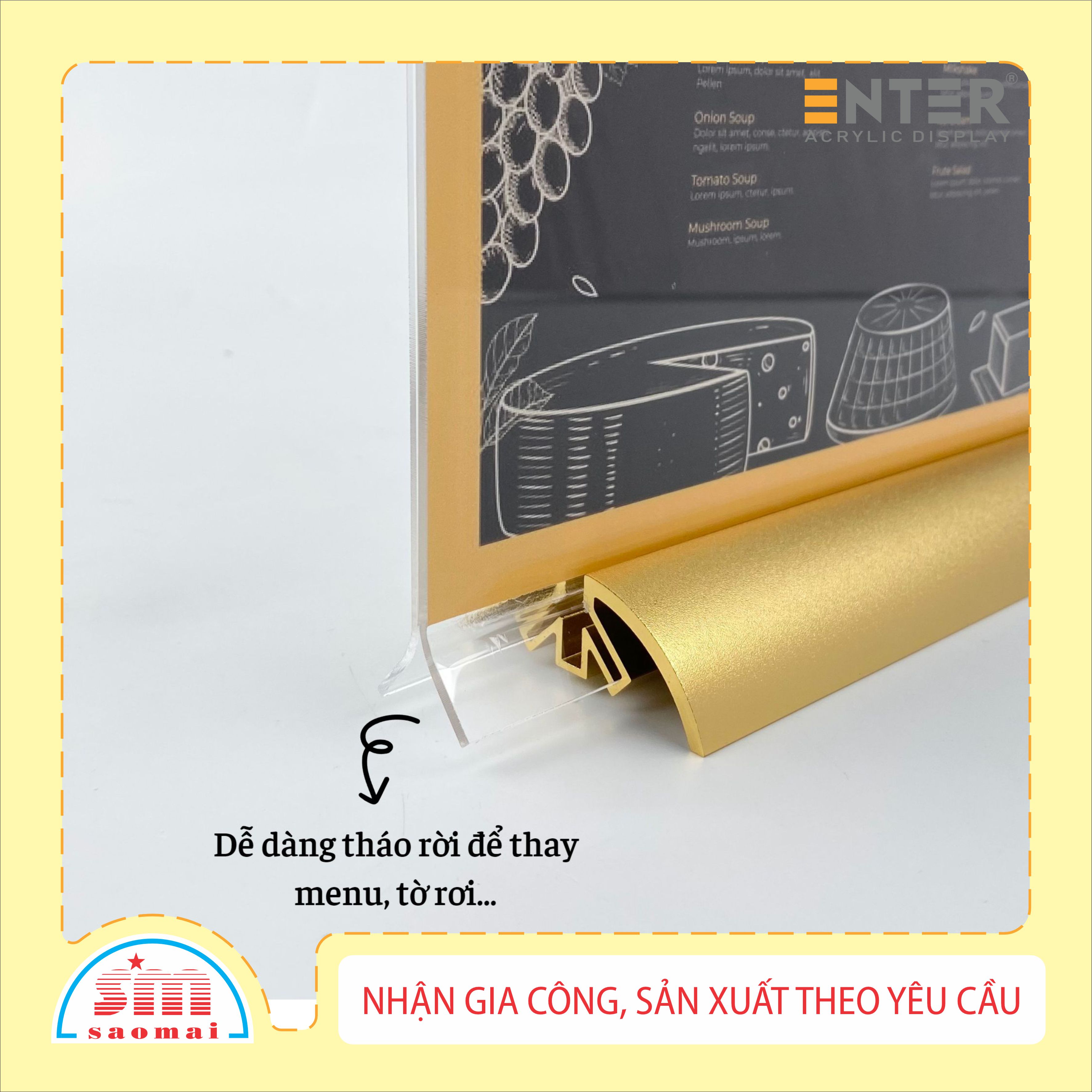 Kệ 2 mặt mica Enter E40 100x150mm đế nhôm cao cấp đen A6