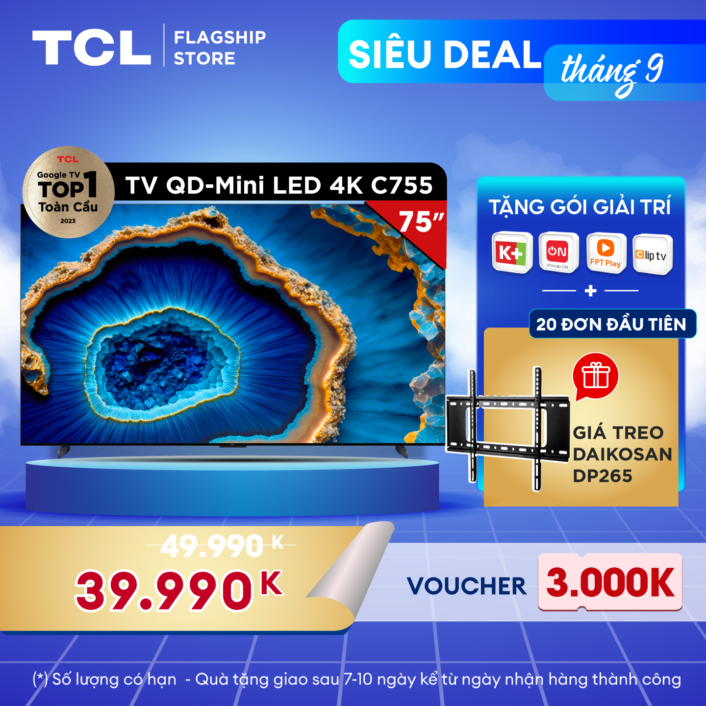 Tivi TCL QD-Mini LED 4K 75C755 - Tivi 75inch - Hàng chính hãng - Bảo hành 2 năm 