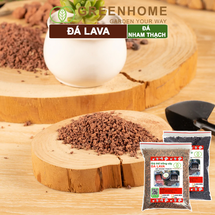 Đá Lava, bao 1kg, đá nham thạch màu đỏ, đen, size 3-6mm, sạch bụi, cho thủy sinh, bonsai, sen đá |Greenhome