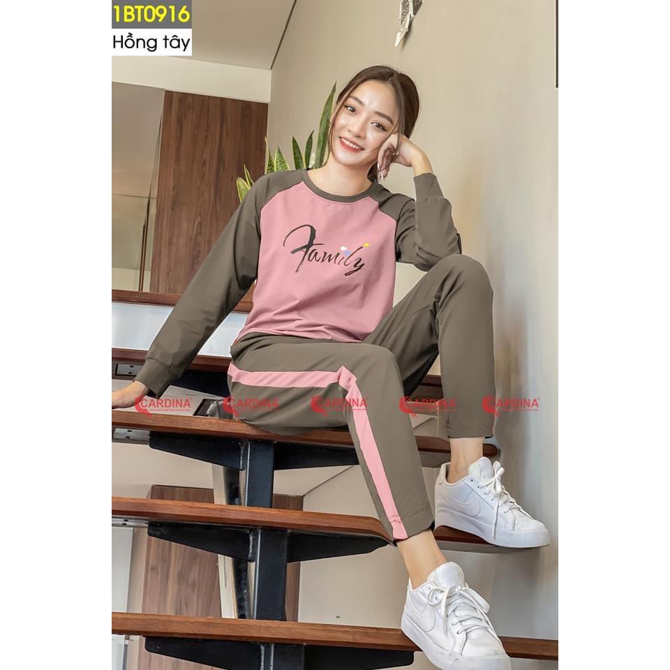 Đồ Bộ Thể Thao thu đông Nữ Cao Cấp Tôn Dáng Đẹp, Áo Tay Lỡ Raglan, Quần Dài Chất Cotton, Phong cách thể thao