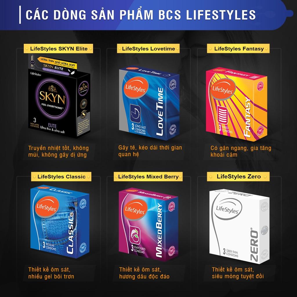 Bao Cao Su Kéo Dài Thời Gian LifeStyles Love Time Thiết kế Ôm Sát Nhiều Gel 100% Không Rách Bao - Hộp 3 bao