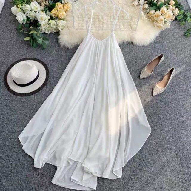 JANE'S Đầm Maxi Voan Trắng  hở lưng đi biển vintage