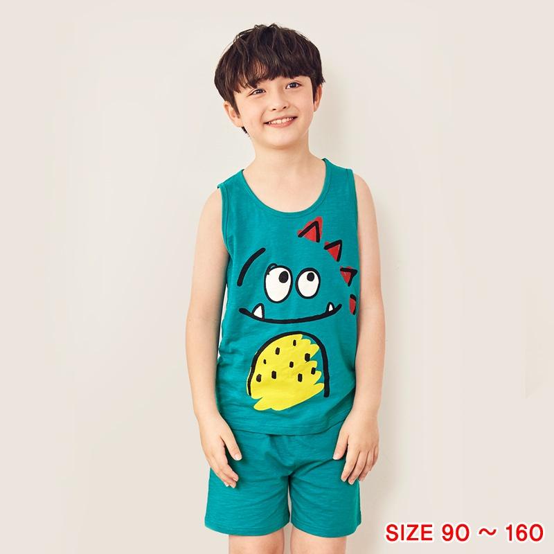 Đồ bộ quần áo ba lỗ sát nách cotton cho bé trai, bé gái mặc nhà mùa hè Unifriend Quốc U2022-10. Size đại 5, 6, 8,10 tuổi