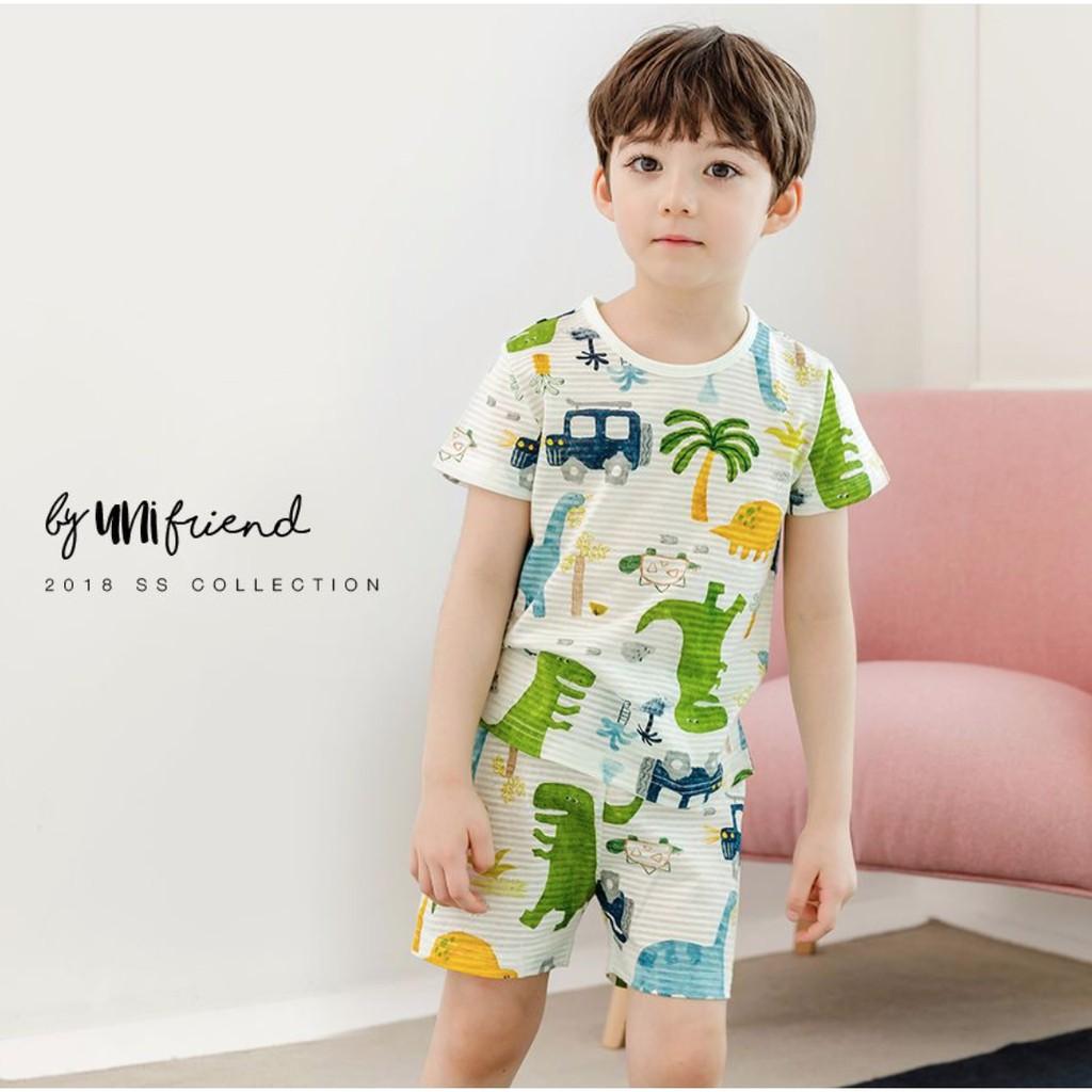 Bộ đồ bé trai Hàn quốc ngắn tay _ car dino _ cotton