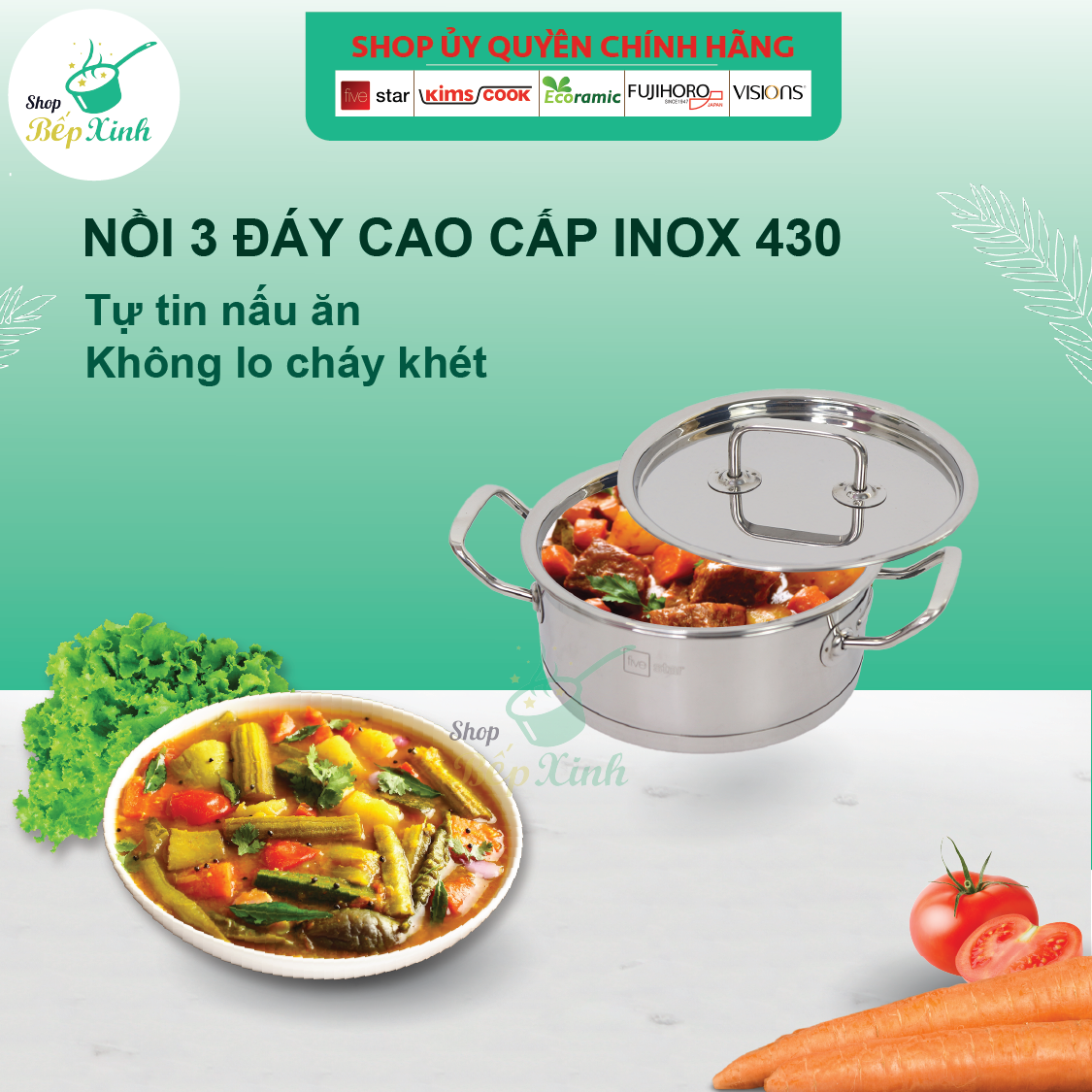 Bộ nồi Fivestar FS-B3021 Standard 3 đáy bếp từ 3 món nắp inox