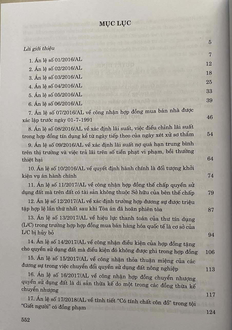 Hệ Thống  Án Lệ Việt Nam ( hiện hành) Từ Án Lệ số 01 đến Án Lệ số 72