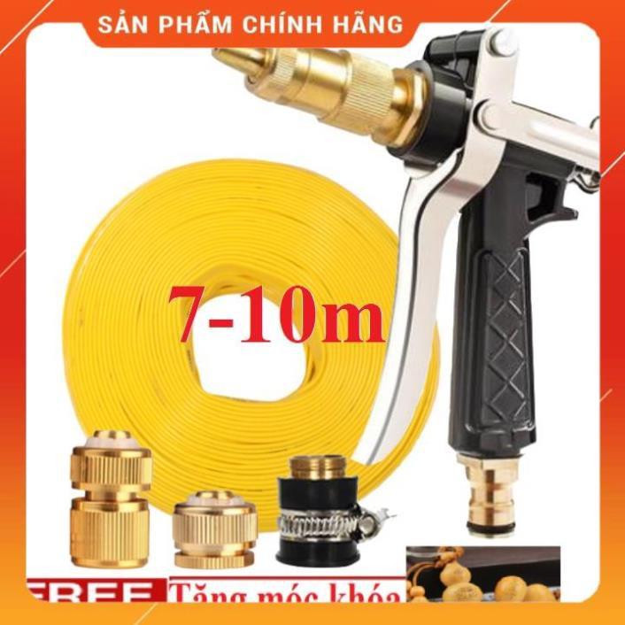 ️ Bộ dây vòi xịt nước rửa xe, tưới cây , tăng áp 3 lần, loại 7m, 10m 206236 đầu đồng,cút đồng