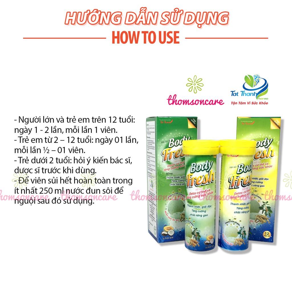 Viên sủi thanh nhiệt Body Fresh - Detox mùa hè, giải độc, mát gan - Bổ sung vitamin và khoáng chất - Tuýp 12 viên