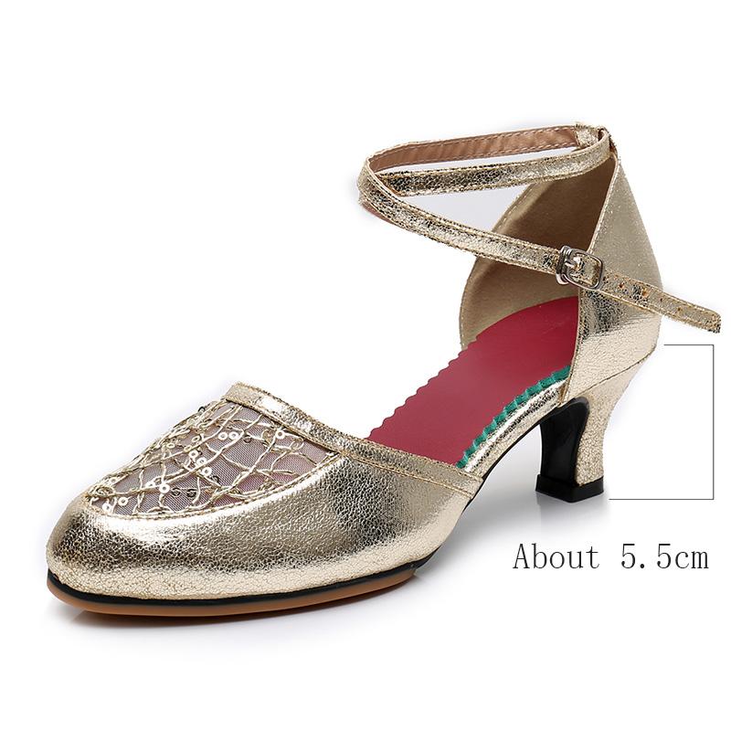 Phụ nữ Ballroom Giày khiêu vũ Latin Ladies Satin Đóng ngón chân Salsa Tango Waltz Giày khiêu vũ Phụ nữ Bling 5,5 cm 34-42 Color: Silver Shoe Size: 39