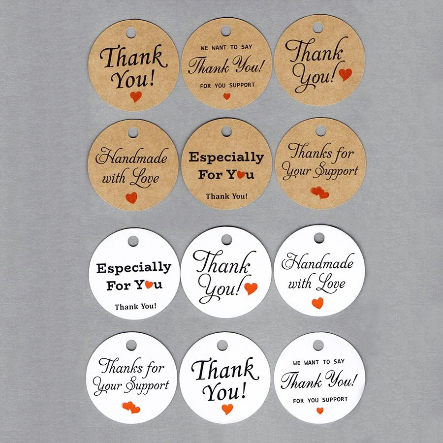 100pcs,Thẻ Tag Giấy Kraft / Trắng Treo THANK YOU Cám Ơn tag 35cm