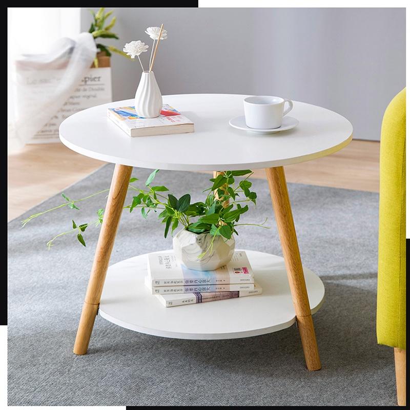 Bàn Decor, trà, cafe Hình Tròn 2 tầng chân cao 50cm phong cách hiện đại