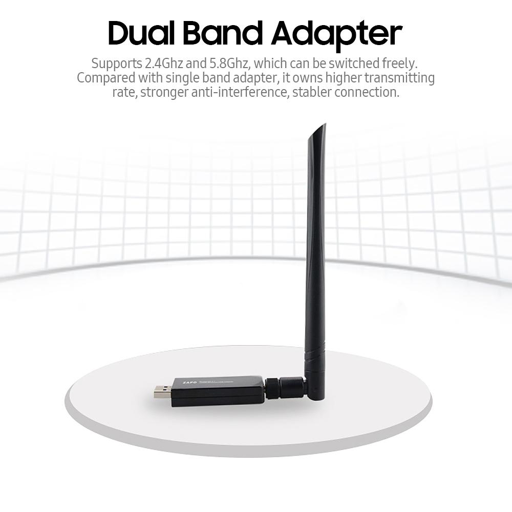 Bộ điều hợp WiFi ZAPO BT 4.1 USB cho PC WiFi băng tần kép Dongle với độ bảo mật cao / độ lợi cao có thể tháo rời