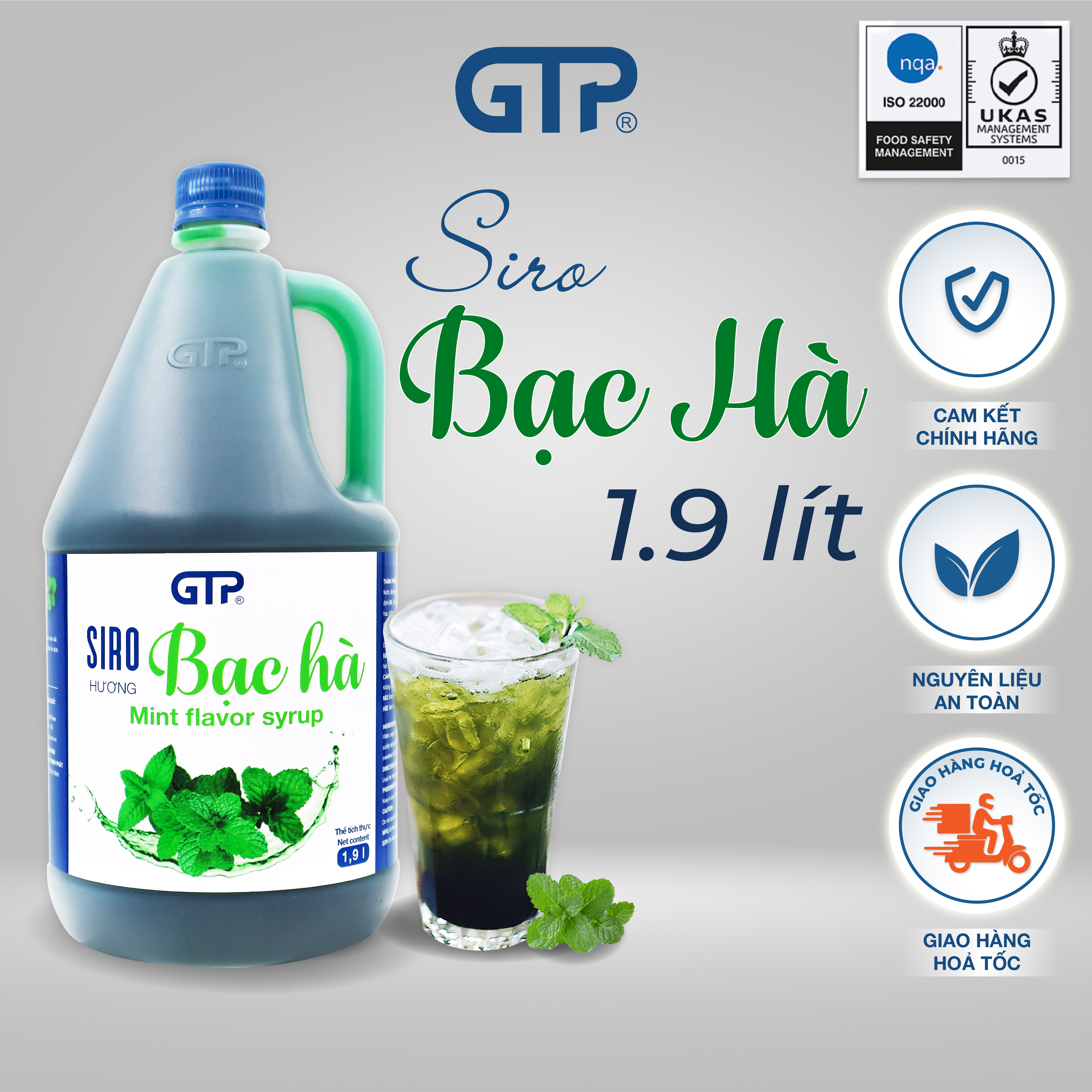 Siro Bạc hà GTP - Chuyên dùng pha chế: Trà sữa, Trà trái cây, Cocktail, Mocktail…