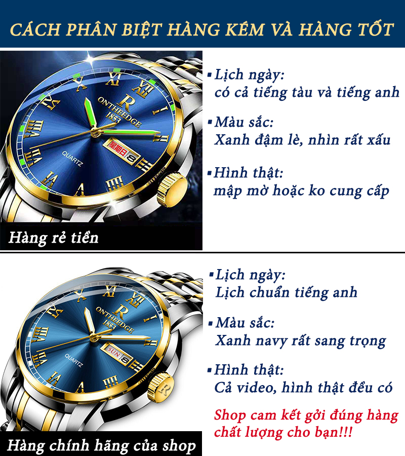 Đồng Hồ Nam ONTHEEDGE Chống Nước Tốt, Dây Mạ Điện Cao Cấp