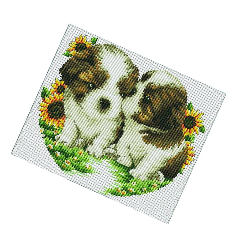 11CT Double Dogs Stamped Cross Stitch DIY Embroidery Kits for Beginners