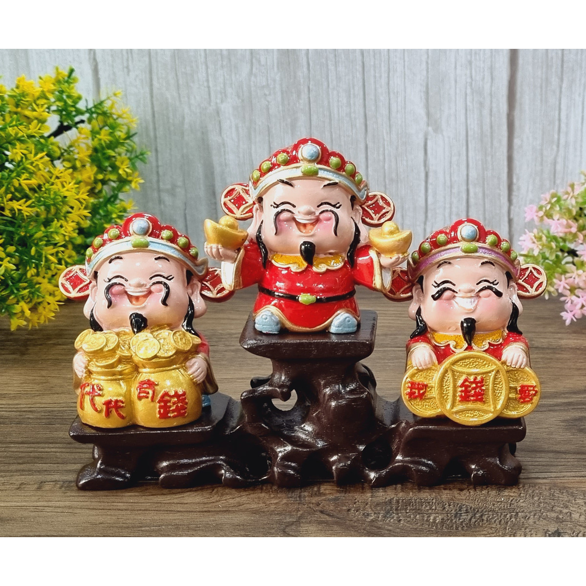 Bộ 03 tượng Thần Tài 7cm  cao cấp kèm đế tam cấp vuông nhỏ