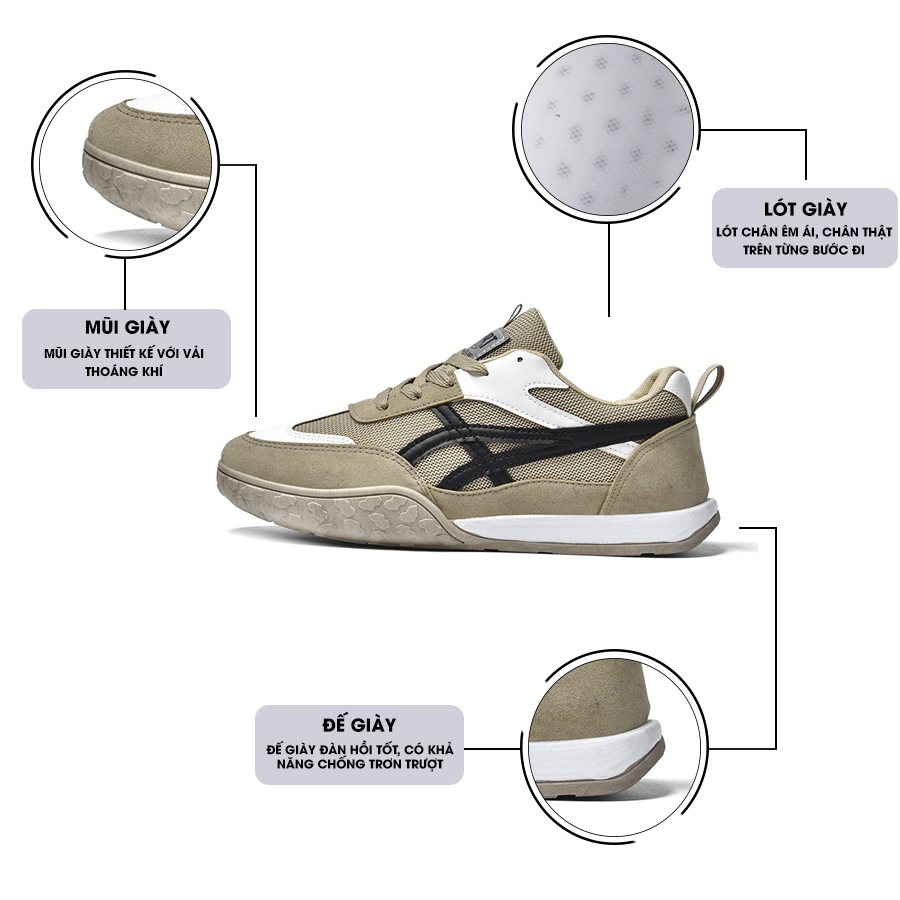 Giày Thể Thao Nam MENDO - Giày Sneaker Màu Kaki - Trắng - Đen, Giày Thể Thao Dáng Hàn Quốc, Phù Hợp Mọi Lứa Tuổi - G5351