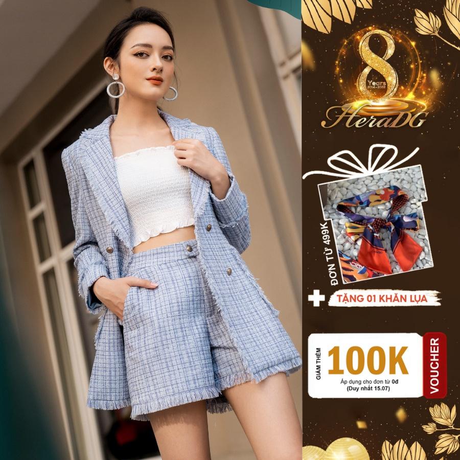 Quần Short Nữ HeraDG Thiết Kế Rút Tua Gấu Kèm Hai Túi, Chất Dạ Tweed Cao Cấp WTBA024Q