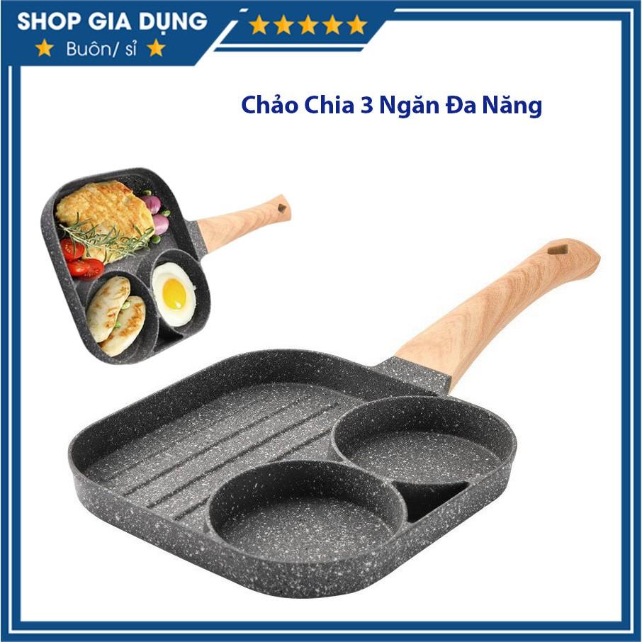 Chảo Đá Chia Ô 3 Ngăn Chiên Dán Đa Năng Chống Dính Tốt, Nấu Được Tất Cả Các Loại Bếp