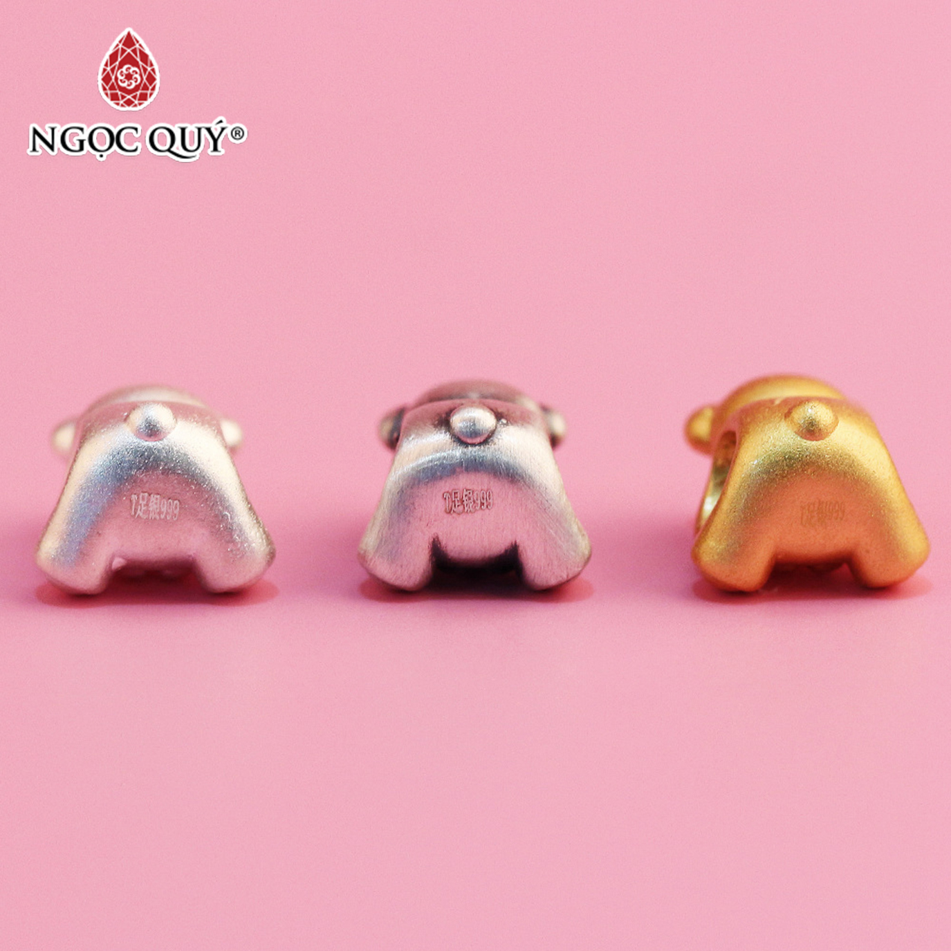 Charm bạc xỏ ngang gấu đáng yêu - Ngọc Quý Gemstones