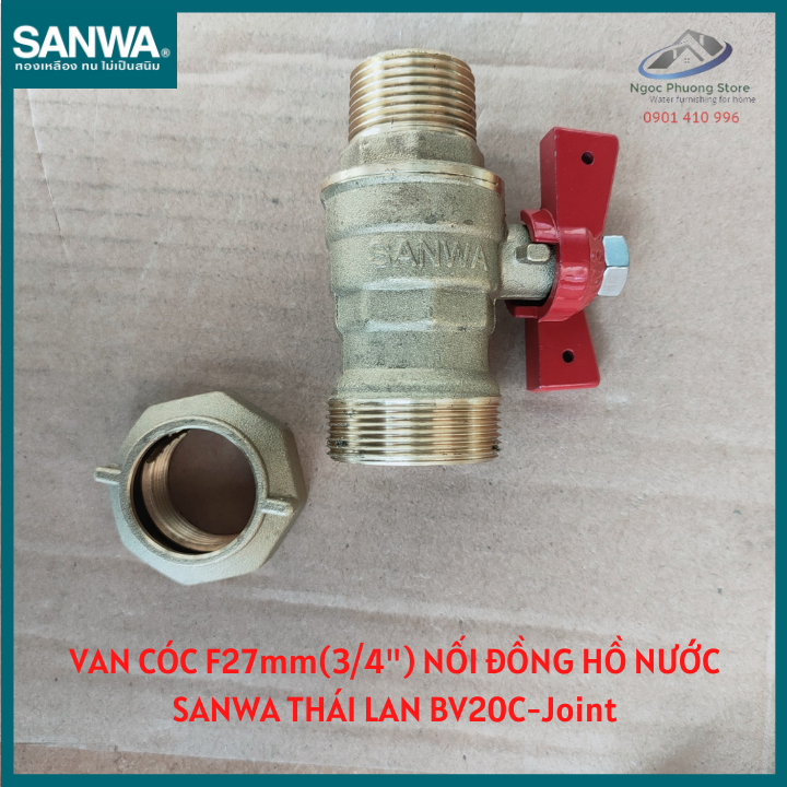 Van cóc Sanwa nhập khẩu nối đồng hồ nước, ren ngoài 27mm BV20C-Joint
