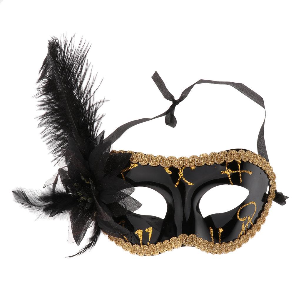 17xFeather Flower Mask Masquerade Ball Party Eye Mask Venetian Eye Mask Black