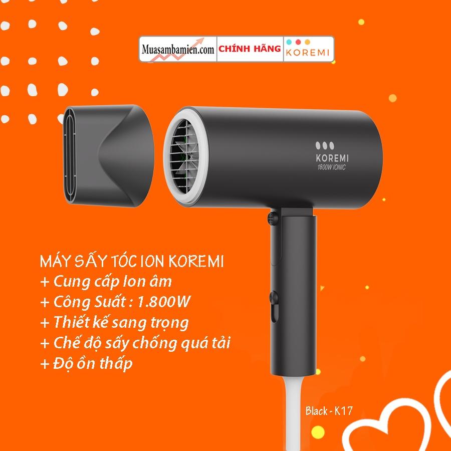 Máy sấy tóc cao cấp sấy nóng lạnh chuẩn salon công suất 1800W sấy tóc Koremi có ion âm bảo vệ tóc