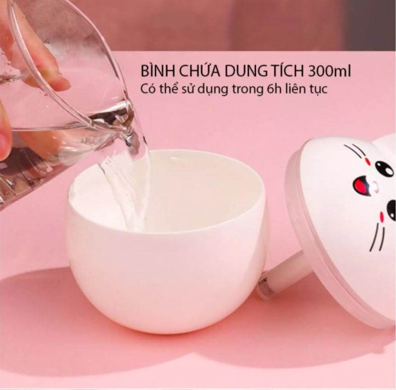 [ Loại cao cấp] Máy phun sương tạo ẩm loại nhỏ 300ml tiện dụng thời gian sử dụng lên đến 10 giờ màu hồng