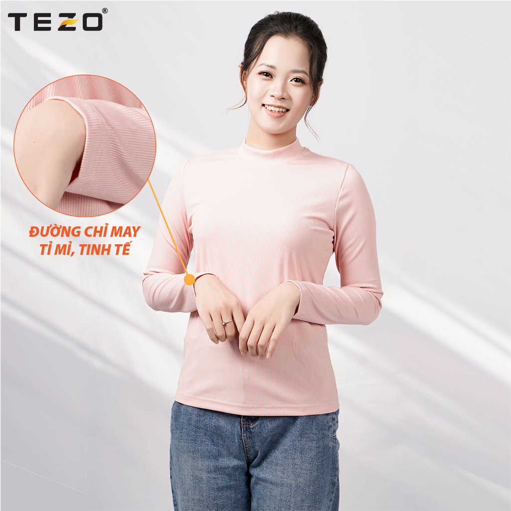 Áo thun tăm nữ cao cấp TEZO cổ 3 phân tay dài body 6 màu tươi trẻ thích hợp cho mùa thu đông